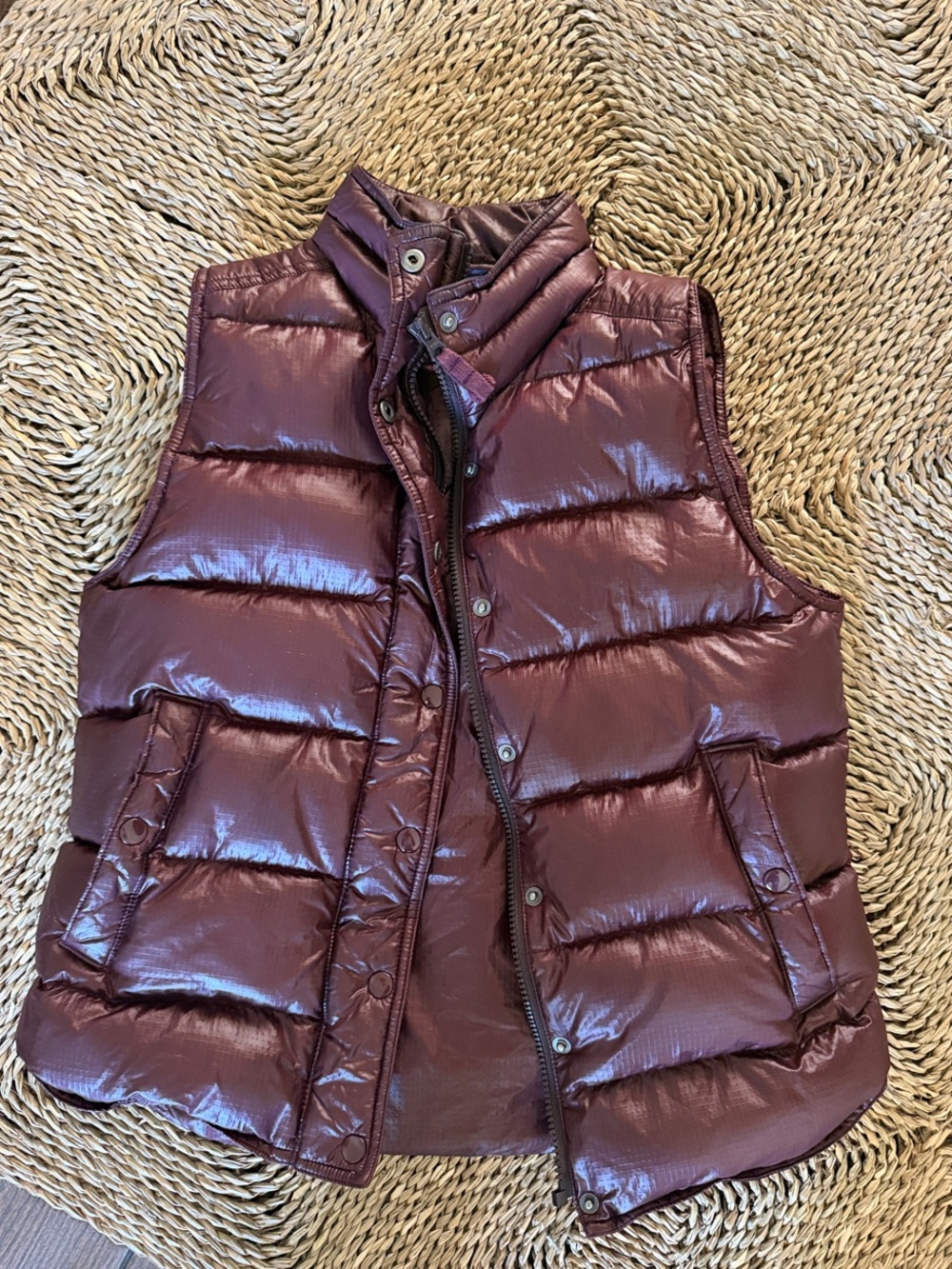 J. Crew Glossy Quilted Puffer Vest in Deep Plum